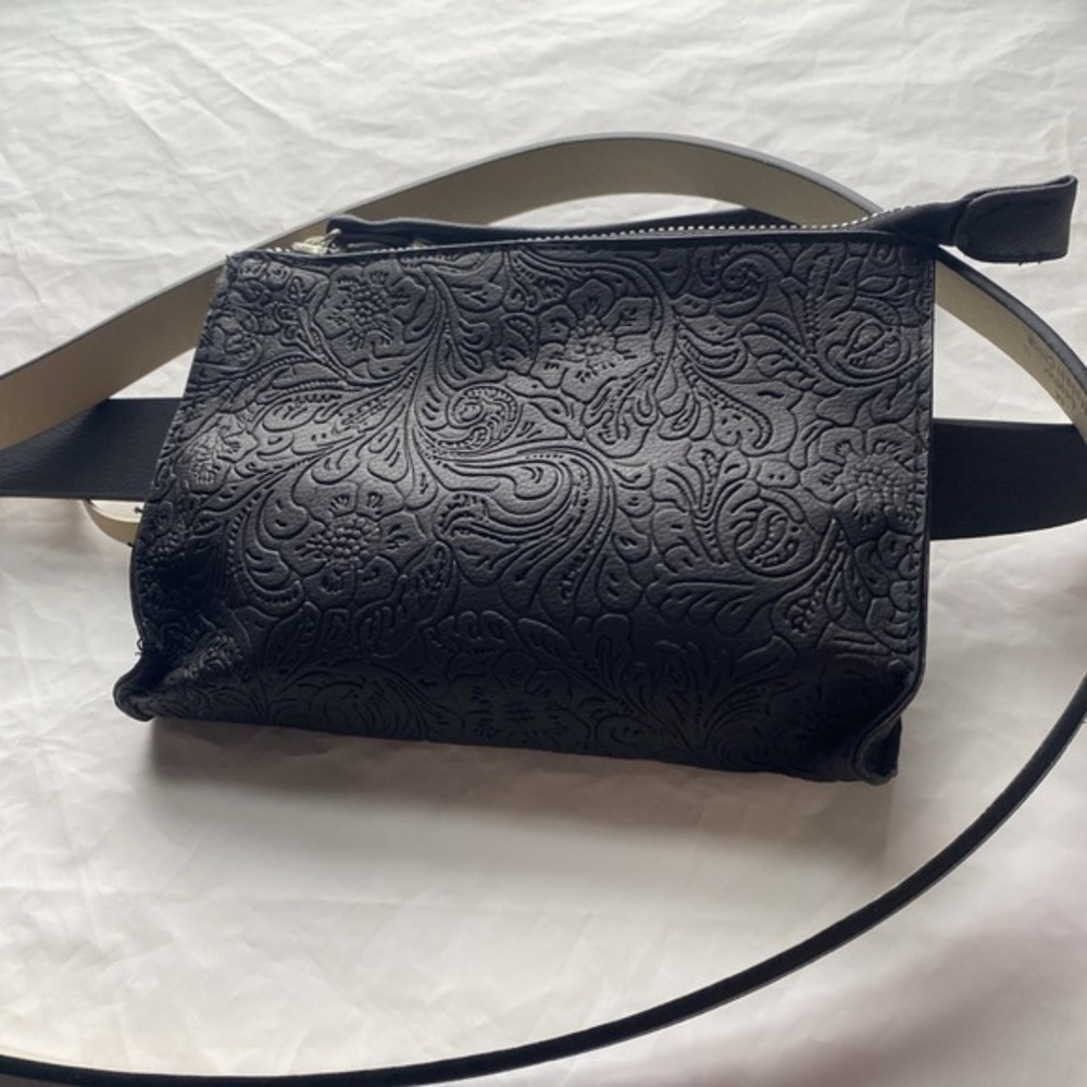 Stone Mountain Black‎ Leather Double Belted Detachable Bag Size Med 38-40 3726